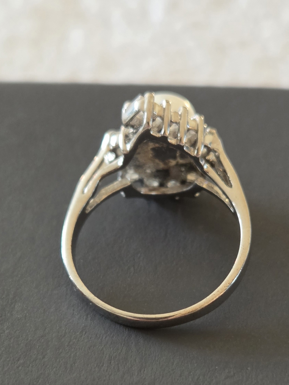 Vintage Genuine Pearl Ballerina Cocktail Ring Bypass Silvertone CZ Accent 7 - Picture 6 of 6